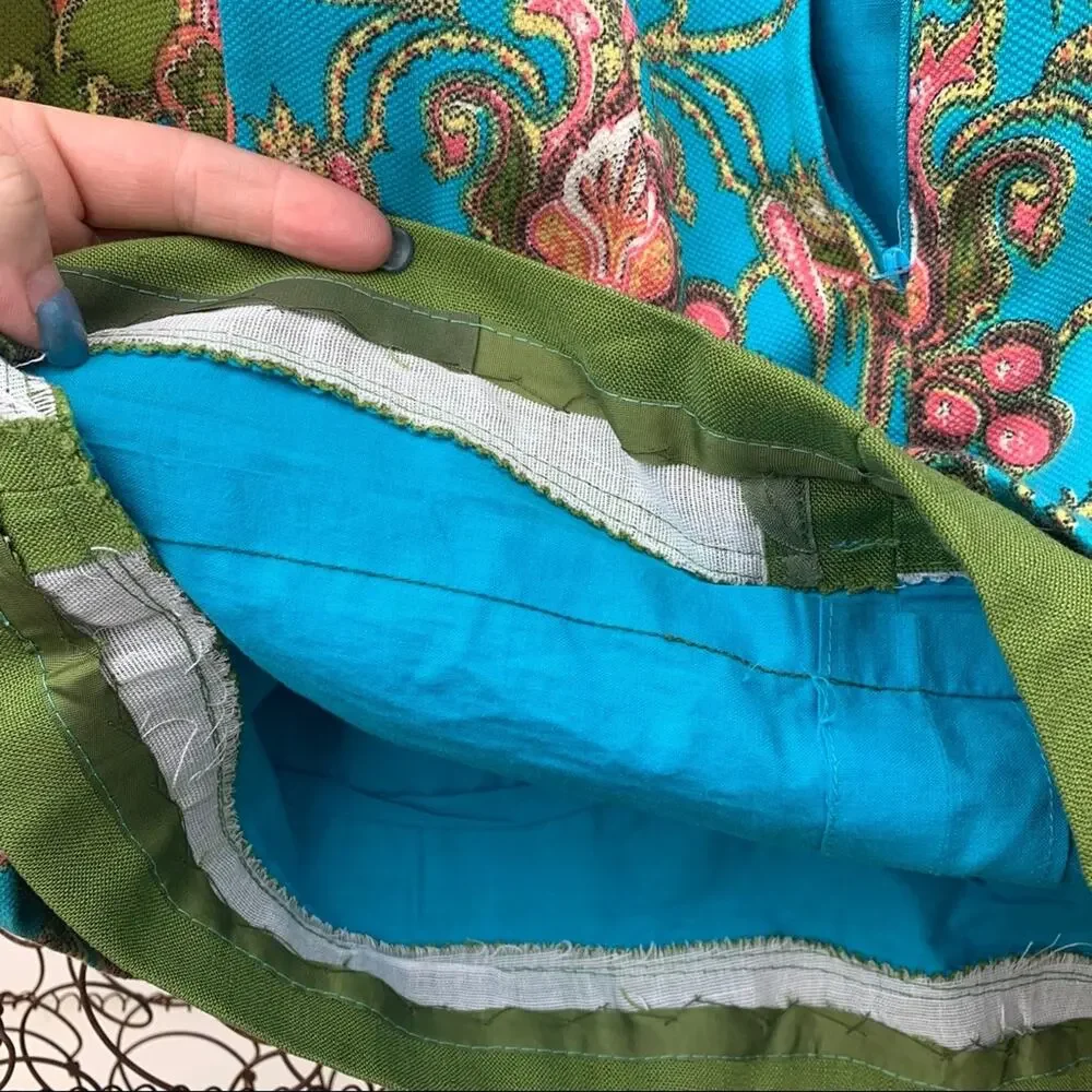 Vintage 60s batik handmade mini skirt turquoise